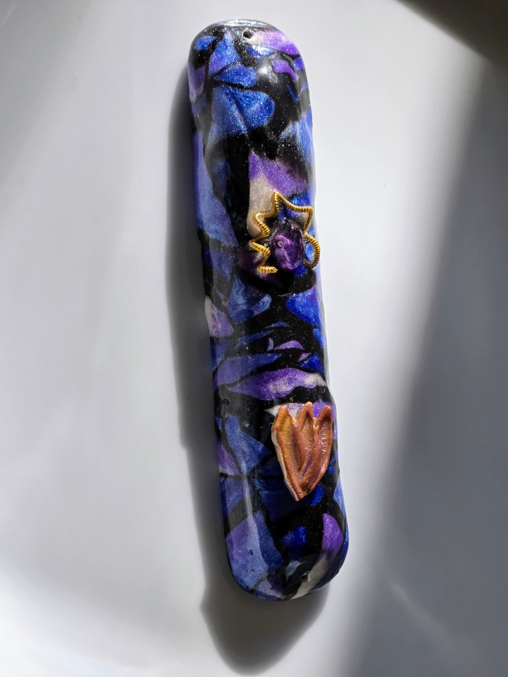 Purple and Black Mezuzah with Amethyst - by Rachael Gross|4837