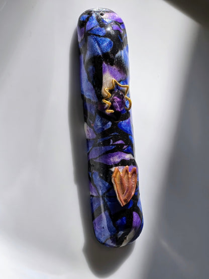 Purple and Black Mezuzah with Amethyst - by Rachael Gross|4837