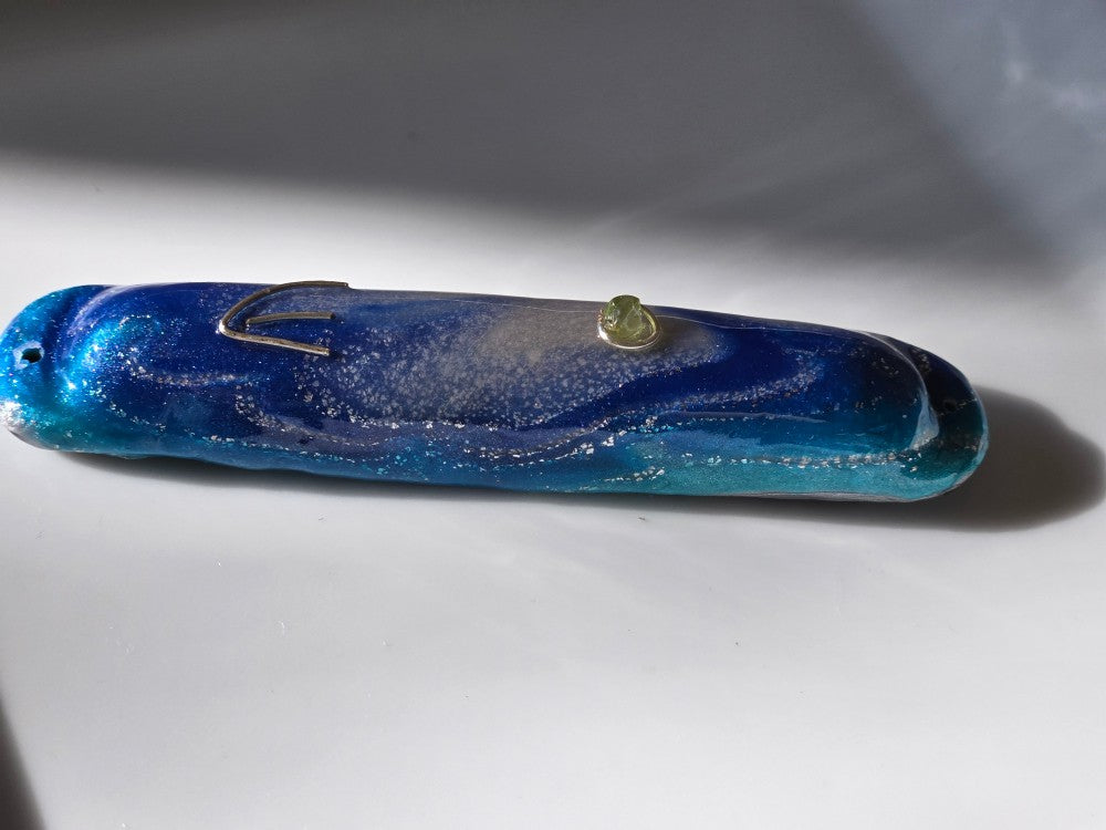Blue, Green and Silver Mezuzah with Peridot - by Rachael Gross|4861