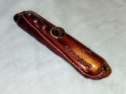 Burgundy and gold Mezuzah - by Rachael Gross|4824