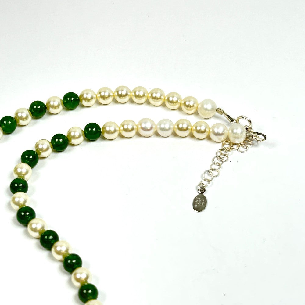 Jade and Freshwater Pearl with Sterling Silver accents Necklace - by Sarita Kamat Designs|4731