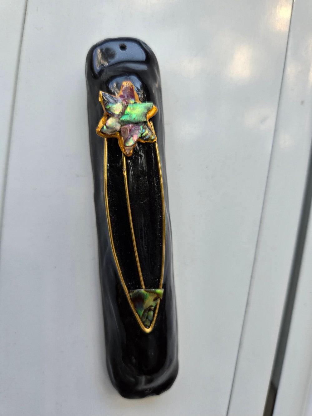 Black Mezuzah with Abalone Star of David by Rachael Gross|4867