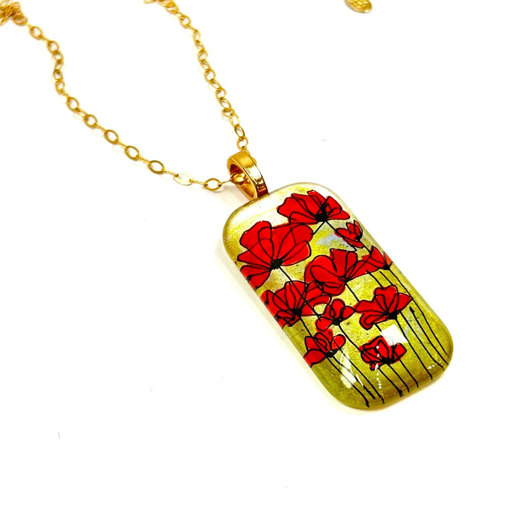 Hand-painted Poppy Necklace 14k gold filled  - by Sarita Kamat Designs|4914