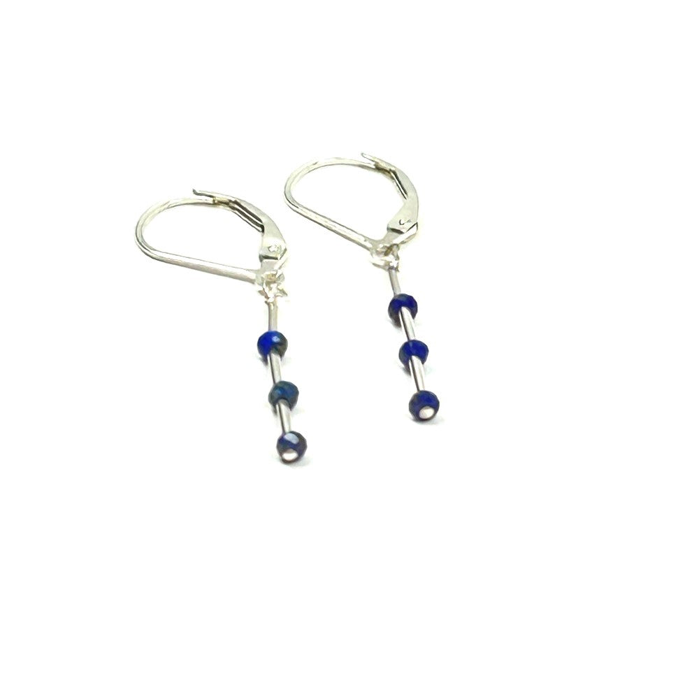 Lapis Lazuli Bar Earrings , Sterling Silver - by Sarita Kamat Designs|5383