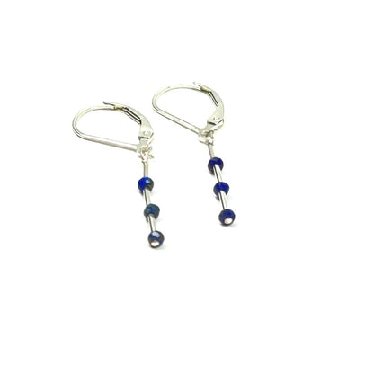 Lapis Lazuli Bar Earrings , Sterling Silver - by Sarita Kamat Designs|5383