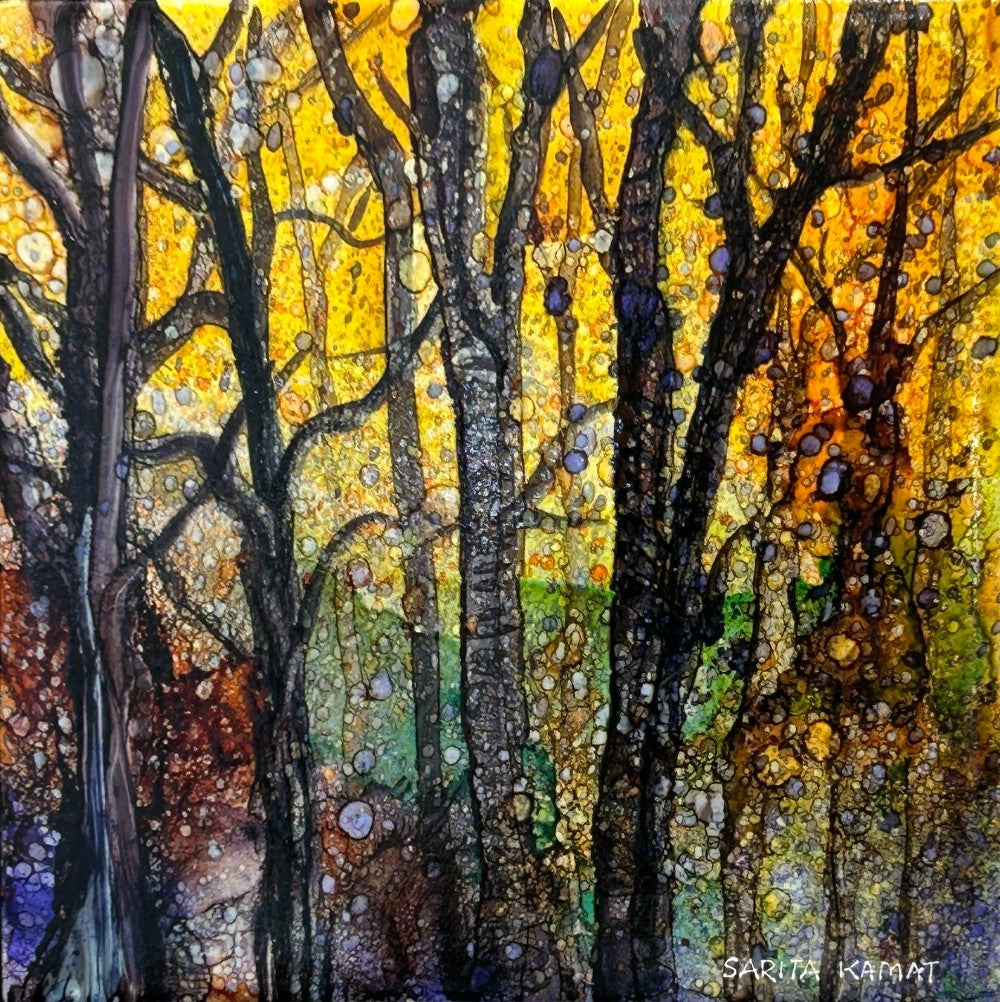 The Enchanted Forest #70 Original Alcohol Ink Forest Painting - by Sarita Kamat Designs|5170