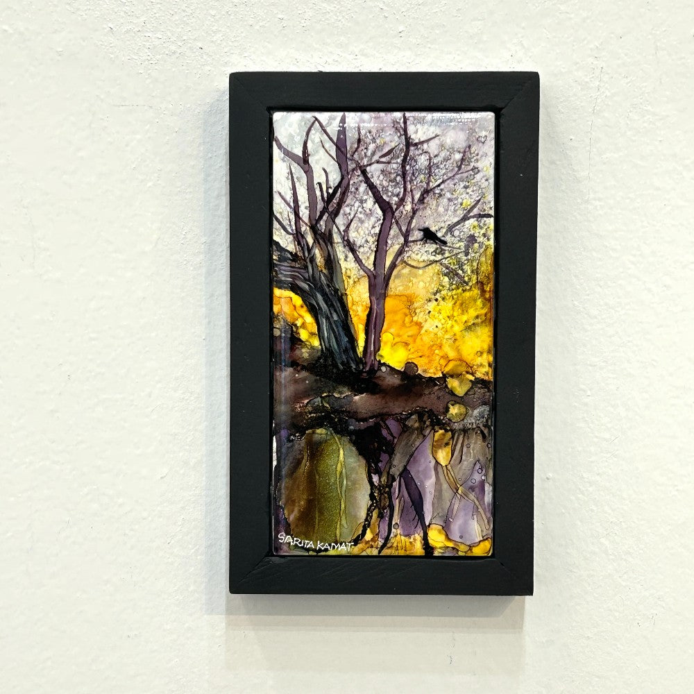 The Solitary Bird - Alcohol Ink PAinting - by Sarita Kamat Designs|5054
