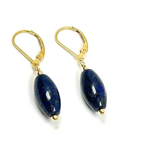 Lapis Lazuli Marquise Drop Earrings, 14k gold filled  - by Sarita Kamat Designs|5472