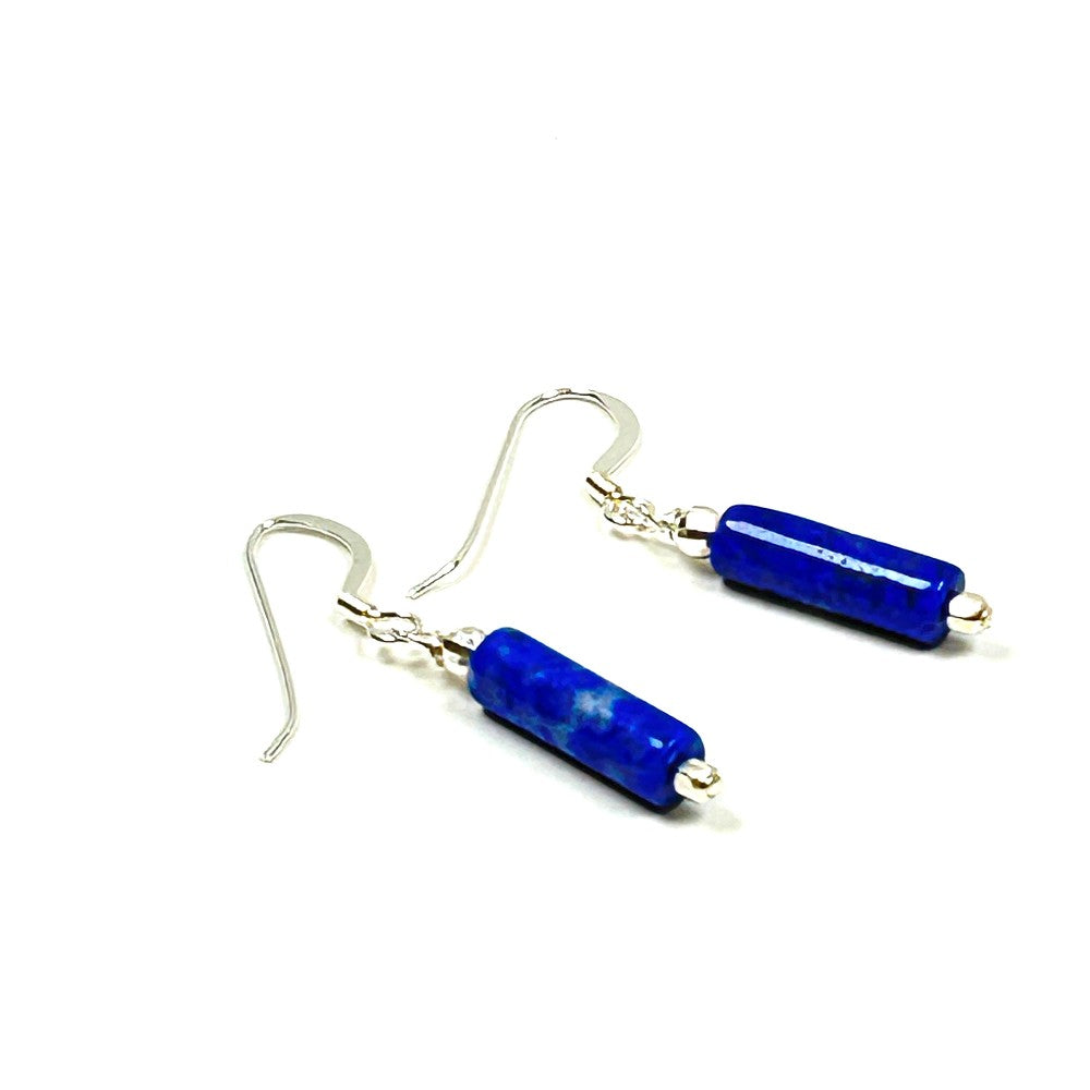 Lapis Lazuli Cylinder Drop Earrings in Sterling Silver - by Sarita Kamat Designs|5520