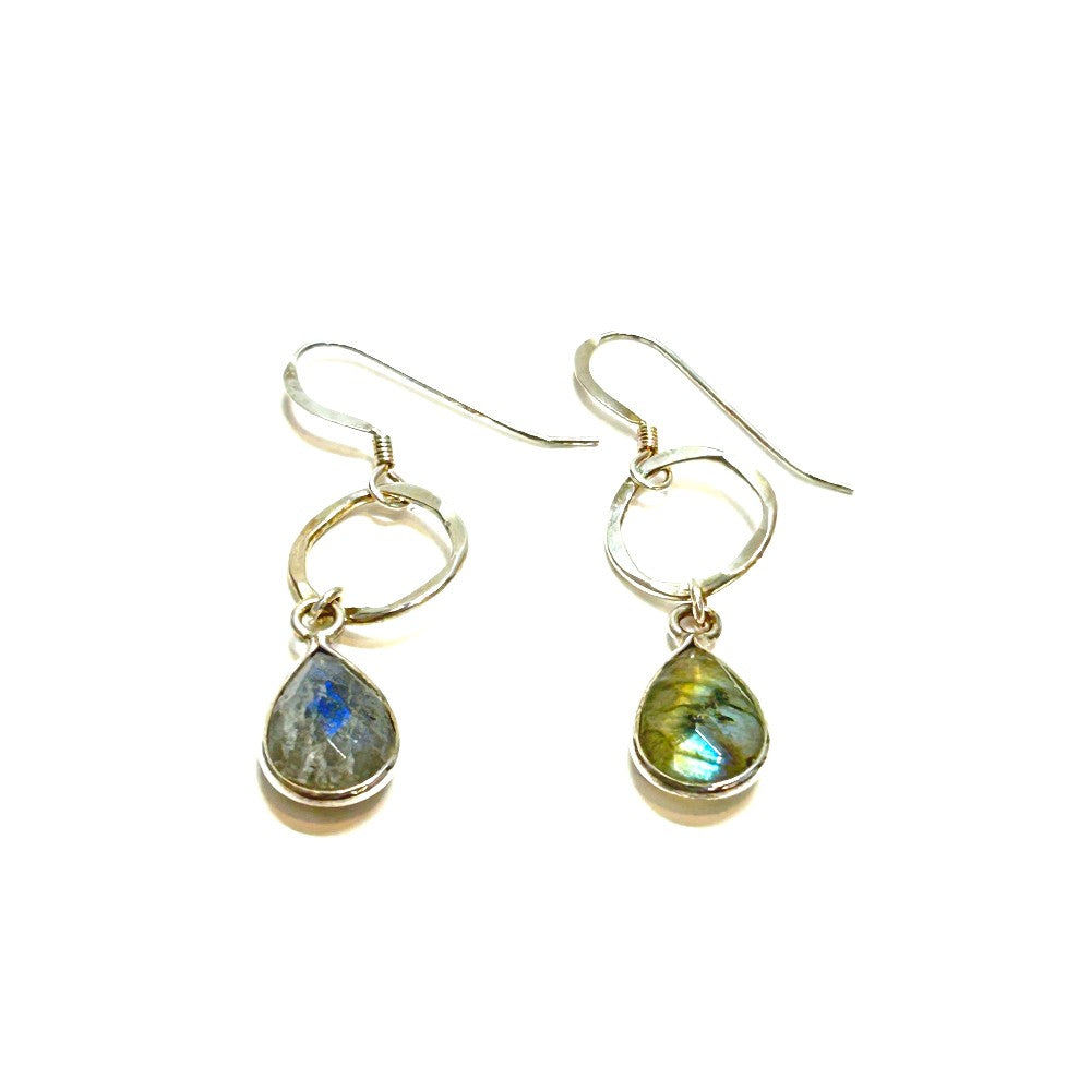 Labradorite Teardrop on Open Circle . Link Earrings SS - by Sarita Kamat|3847