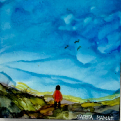 Beyond the Horizon - Original Alcohol Ink Painting - by Sarita Kamat Designs|5177