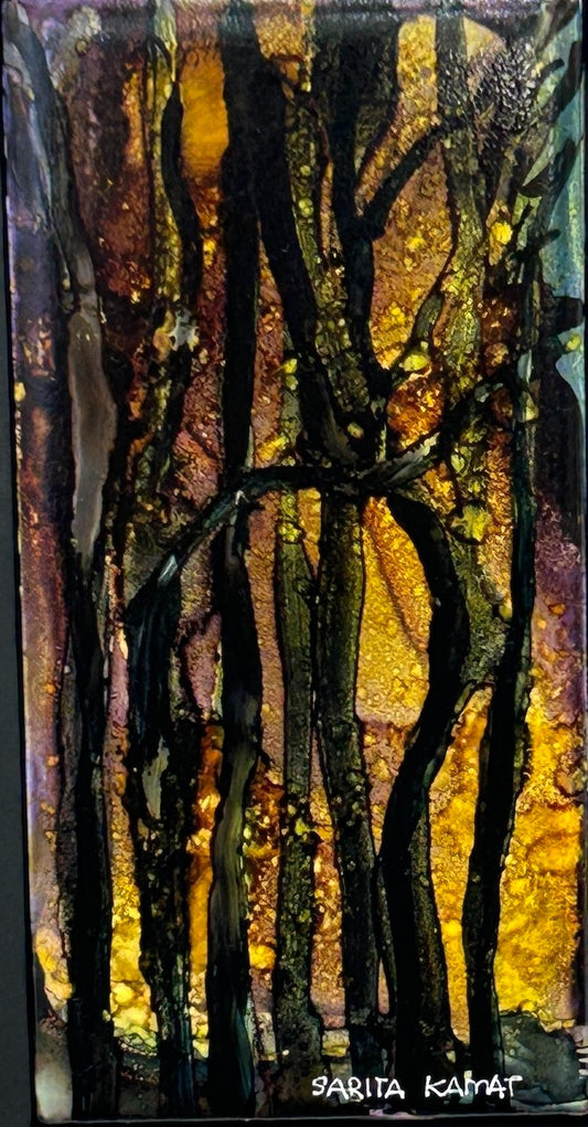 The Enchanted Forest #46 Original Alcohol Ink Forest Painting by Sarita Kamat|5088