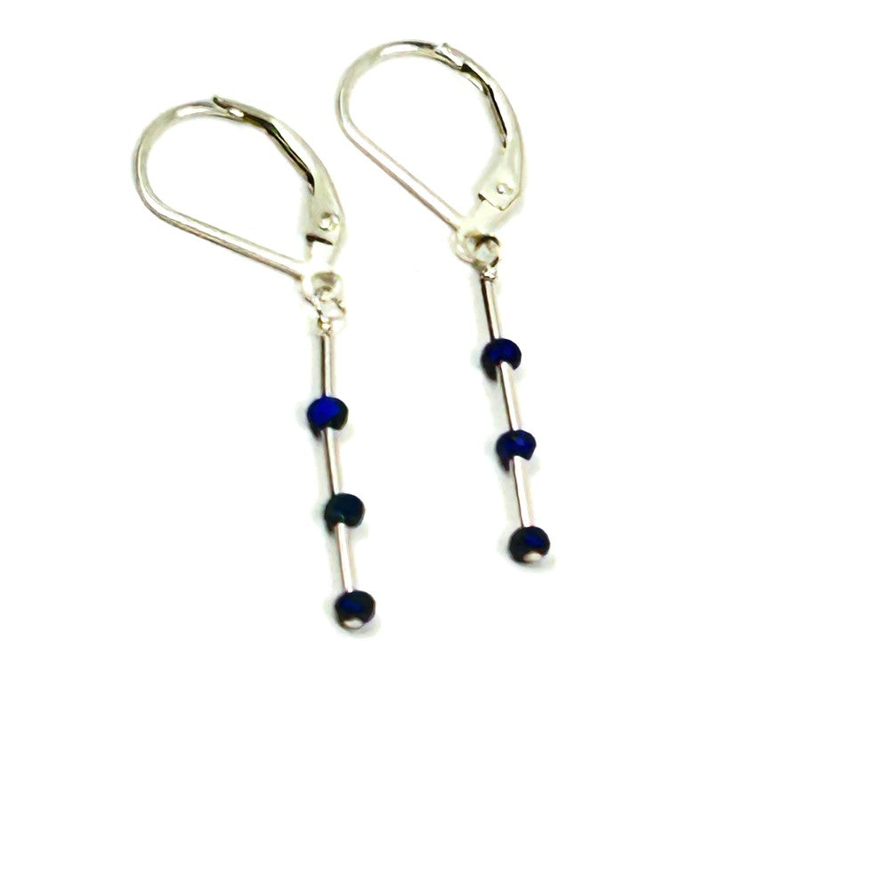 Lapis Lazuli Bar Earrings , Sterling Silver - by Sarita Kamat Designs|5386