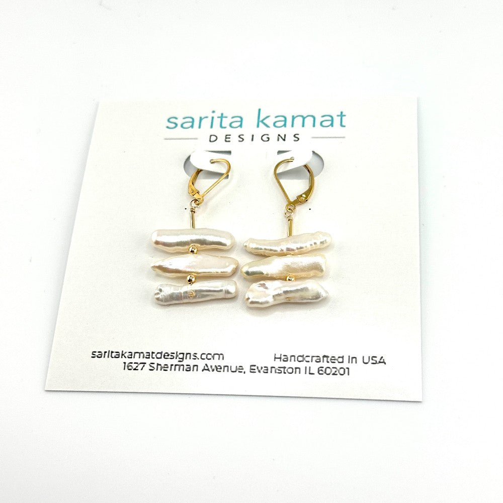 Freshwater Biwa Pearls Earrings 14kgf - by Sarita Kamat|3477