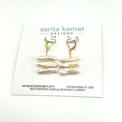 Freshwater Biwa Pearls Earrings 14kgf - by Sarita Kamat|3477