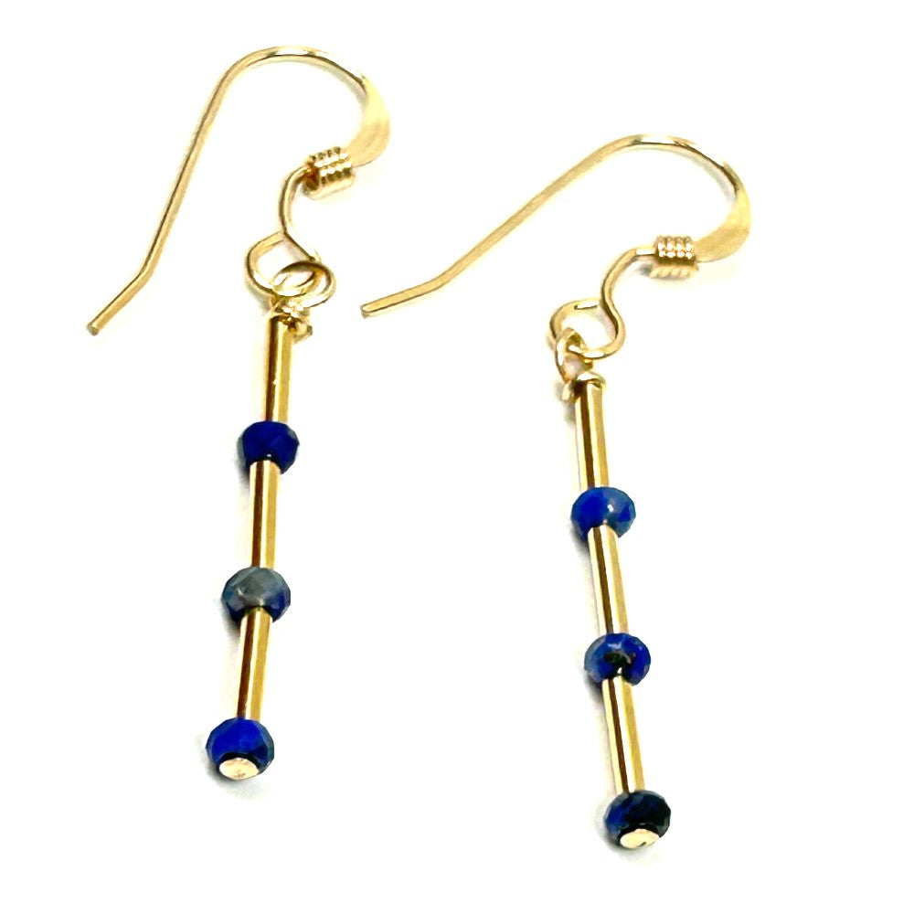Lapis Lazuli Bar Earrings 14k gold filled  - by Sarita Kamat Designs|5381