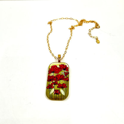 Hand-painted Poppy Necklace 14k gold filled  - by Sarita Kamat Designs|4912