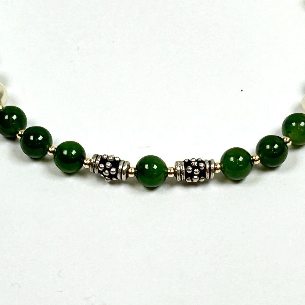 Jade and Freshwater Pearl with Sterling Silver accents Necklace - by Sarita Kamat Designs|4735