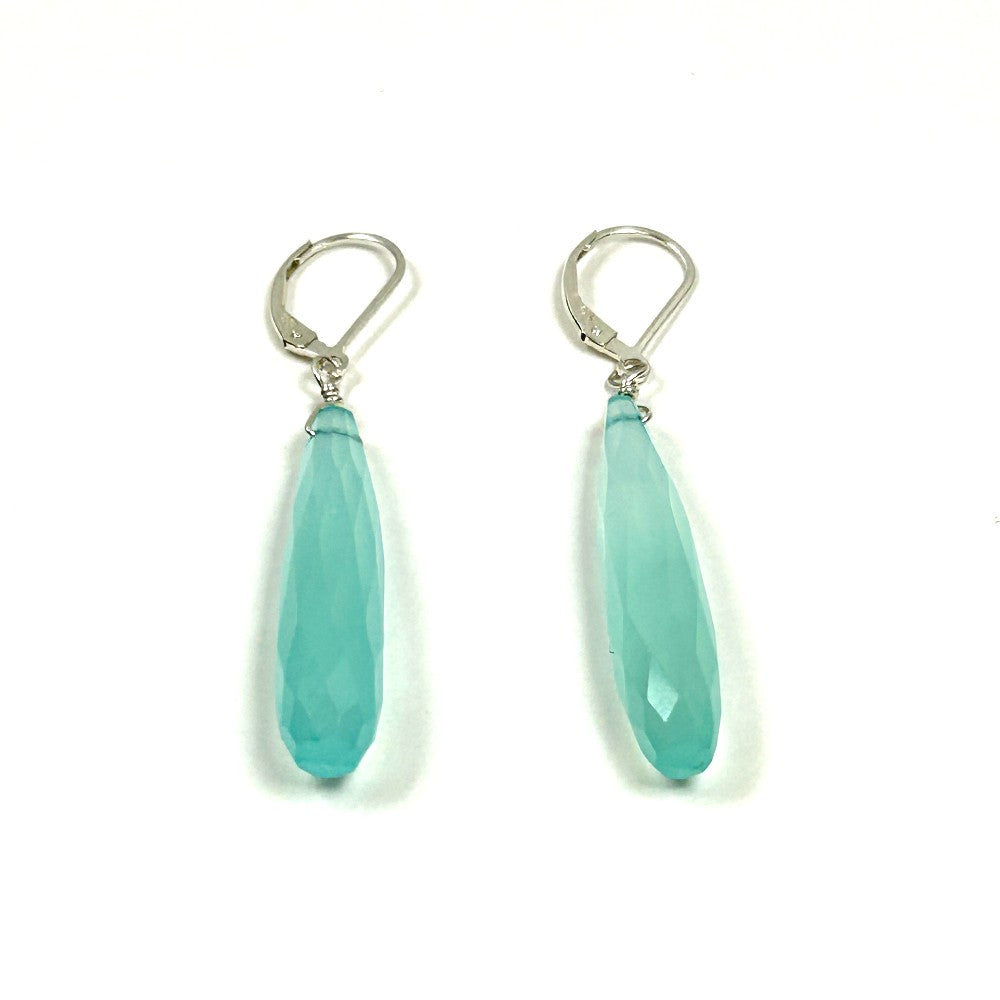 Sea Green Chalcedony Sterling Silver Drop Earrings - by Sarita Kamat Designs|5295