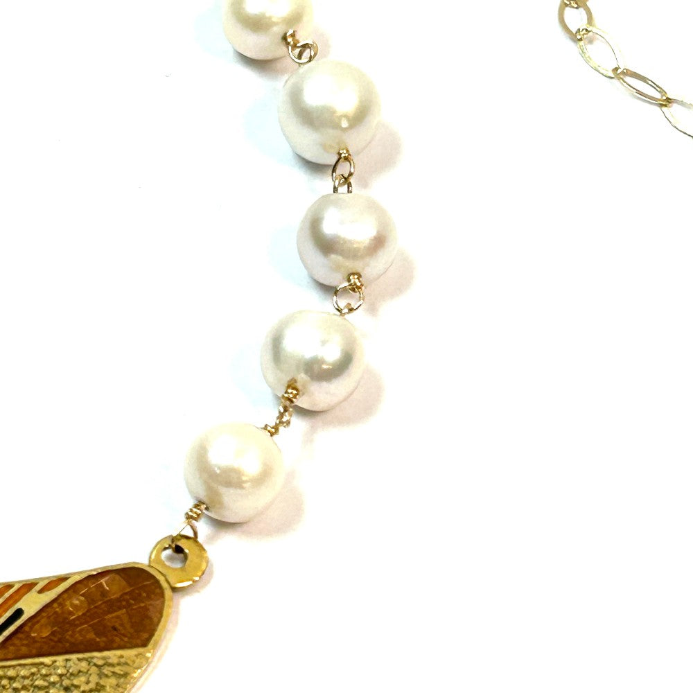 Freshwater Pearl Necklace with Found Enamel Pendant – by Sarita Kamat Designs|5025