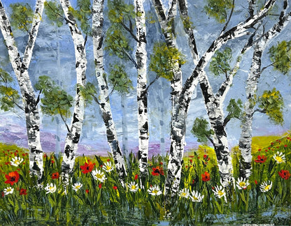 Wildflowers Among the Birches – Original Acrylic Painting by Sarita Kamat Designs|4682