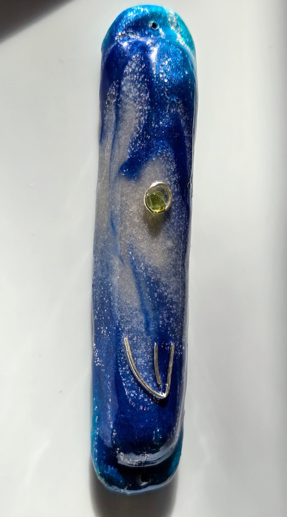 Blue, Green and Silver Mezuzah with Peridot - by Rachael Gross|4864