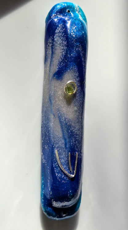 Blue, Green and Silver Mezuzah with Peridot - by Rachael Gross|4864