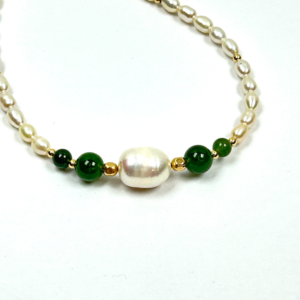 Jade & Freshwater Pearl Necklace | 14K Gold-Filled - by Sarita Kamat Designs|5698