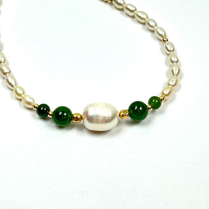 Jade & Freshwater Pearl Necklace | 14K Gold-Filled - by Sarita Kamat Designs|5698