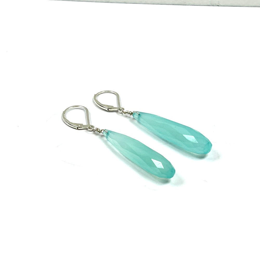 Sea Green Chalcedony Sterling Silver Drop Earrings - by Sarita Kamat Designs|5294