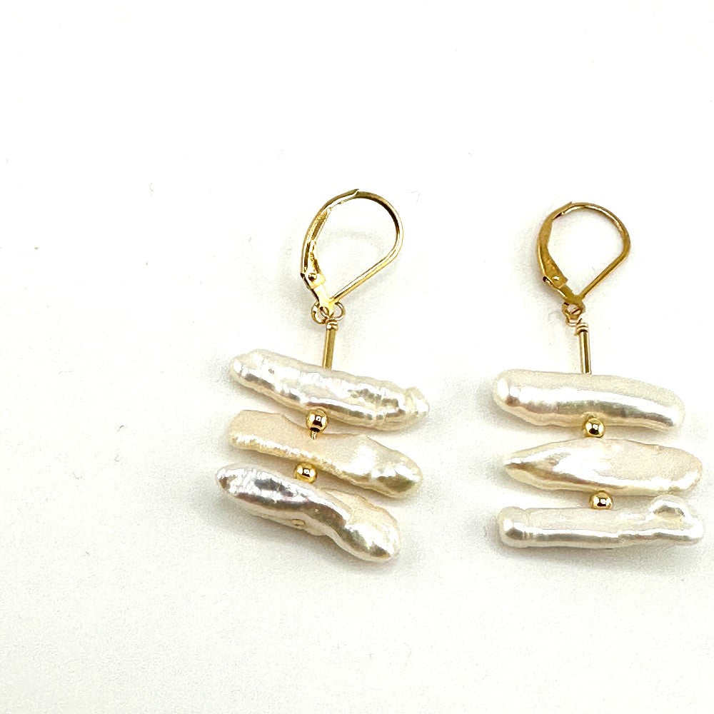 Freshwater Biwa Pearls Earrings 14kgf - by Sarita Kamat|3474
