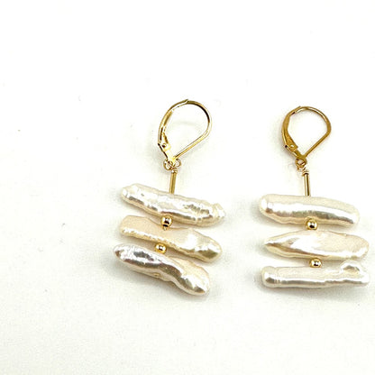 Freshwater Biwa Pearls Earrings 14kgf - by Sarita Kamat|3474