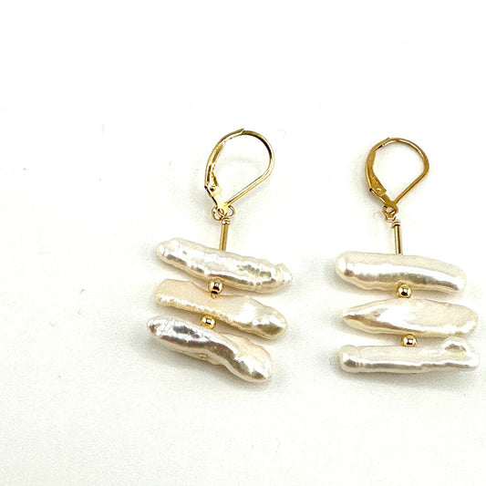 Freshwater Biwa Pearls Earrings 14kgf - by Sarita Kamat|3474